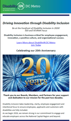 Screenshot of Disability IN DC Metro January 2026 newsletter